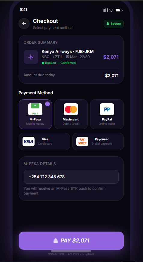 WanderLust payment checkout screen.