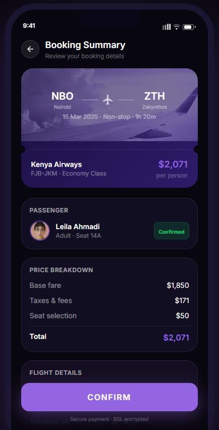 WanderLust booking summary showing the trip and the total before payment.